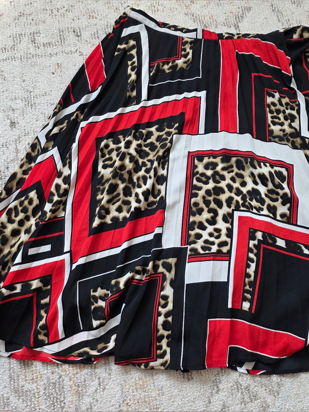 Leopard Geo-Block Print Skirt in Red, Black & White